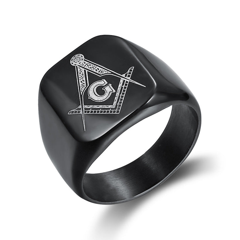 European and American Retro Ins Style Men's Titanium Steel Jewelry Cast Masonic Ring Stainless Steel Ring Ring