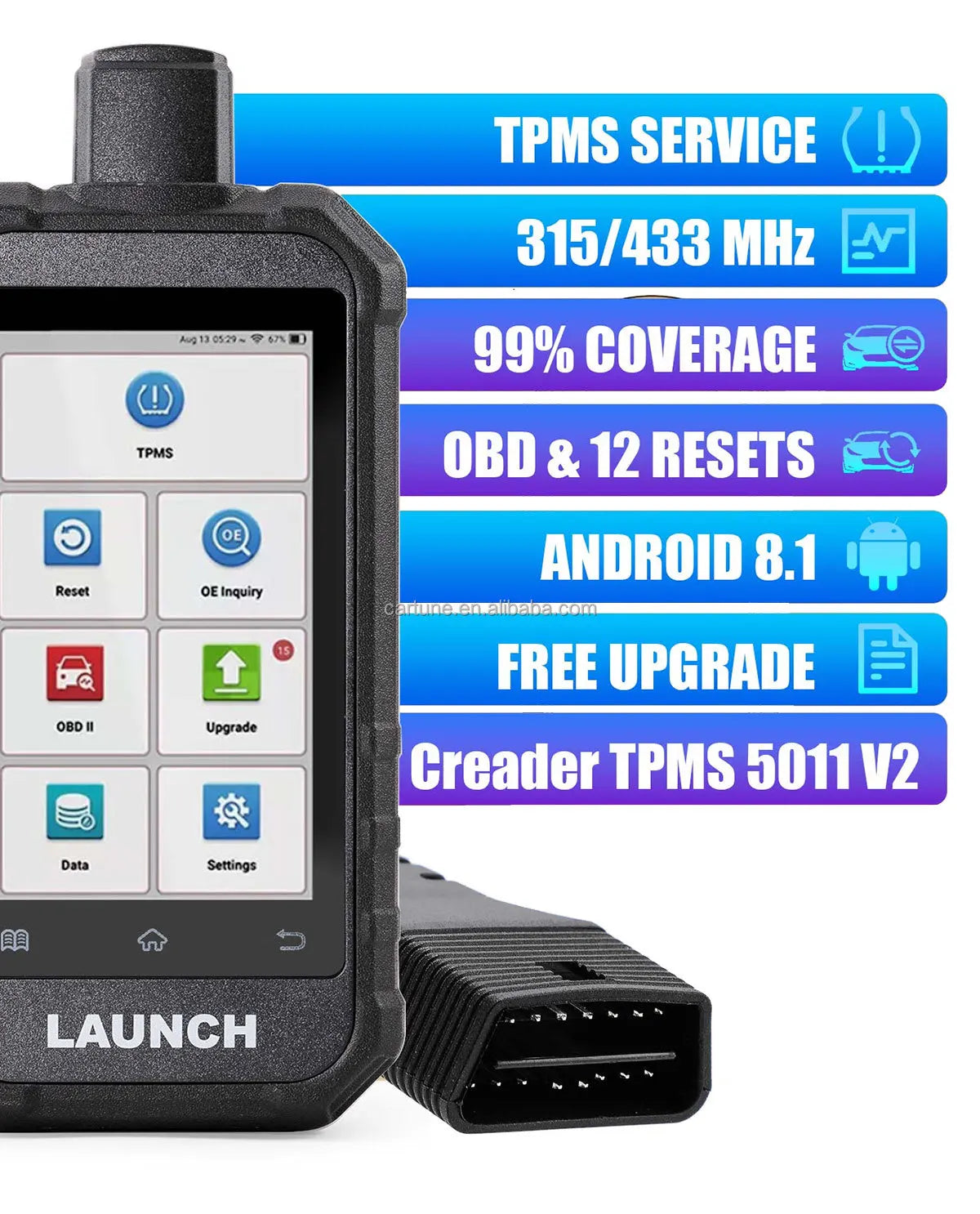 LAUNCH Creader TPMS 5011 V2 WIFI Upgrade Diagnostic Tool with 12 Reset Functions 315/433MHZ 2.4Ghz TPMS Activation Tool