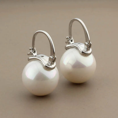 New Trendy Style Elegant Large Round Pearl Drop Earrings Big Pearl Earrings 14mm Bead Ear for Women