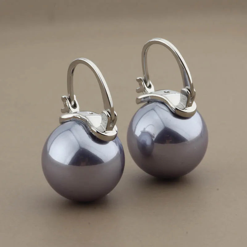 New Trendy Style Elegant Large Round Pearl Drop Earrings Big Pearl Earrings 14mm Bead Ear for Women