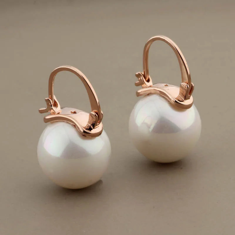 New Trendy Style Elegant Large Round Pearl Drop Earrings Big Pearl Earrings 14mm Bead Ear for Women