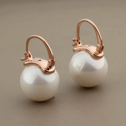 New Trendy Style Elegant Large Round Pearl Drop Earrings Big Pearl Earrings 14mm Bead Ear for Women