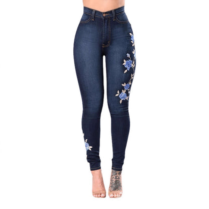 Hot Internet Jeans European and American Embroidered Stretch Pencil Pants Export Low Waist Pants for Women
