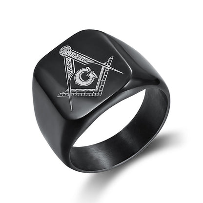 European and American Retro Ins Style Men's Titanium Steel Jewelry Cast Masonic Ring Stainless Steel Ring Ring