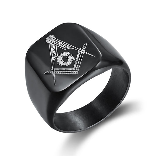 European and American Retro Ins Style Men's Titanium Steel Jewelry Cast Masonic Ring Stainless Steel Ring Ring