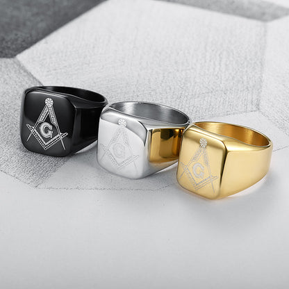 European and American Retro Ins Style Men's Titanium Steel Jewelry Cast Masonic Ring Stainless Steel Ring Ring