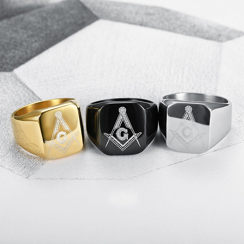 European and American Retro Ins Style Men's Titanium Steel Jewelry Cast Masonic Ring Stainless Steel Ring Ring