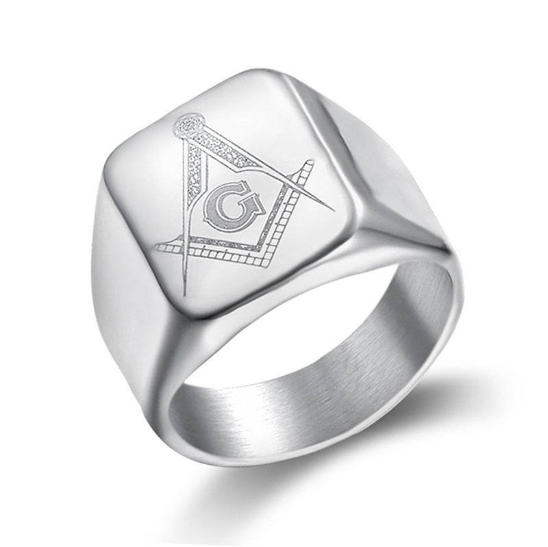 European and American Retro Ins Style Men's Titanium Steel Jewelry Cast Masonic Ring Stainless Steel Ring Ring