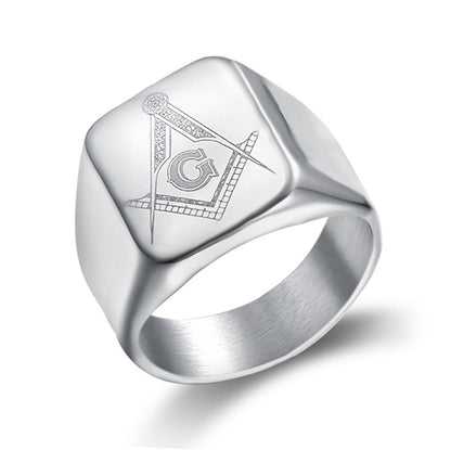 European and American Retro Ins Style Men's Titanium Steel Jewelry Cast Masonic Ring Stainless Steel Ring Ring