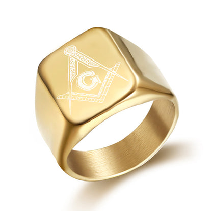 European and American Retro Ins Style Men's Titanium Steel Jewelry Cast Masonic Ring Stainless Steel Ring Ring
