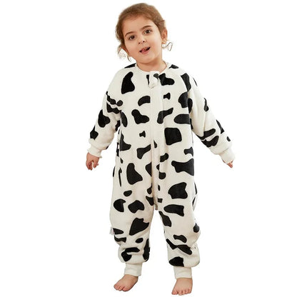 Kids Winter Plush Pajamas Children Cow Bear Sleepwear Keep Warm Kigurumi For Boys Girls Flannel Fleece Sleeping Clothes
