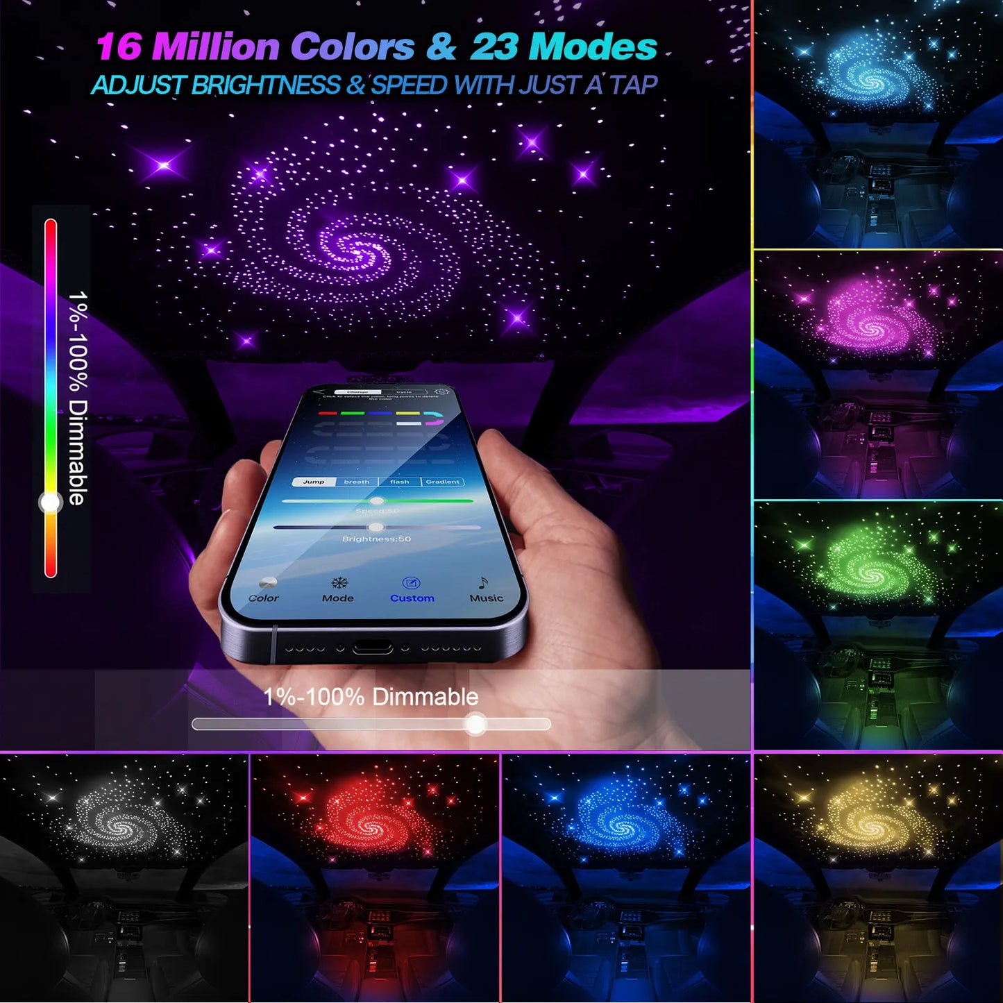 16W Twinkle Starlight Headliner Kit 0.03in 6.5/9.8ft Fiber Optic Star Ceiling Light Sound Activated Music Mode for Car/Home