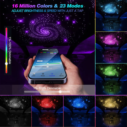 16W Twinkle Starlight Headliner Kit 0.03in 6.5/9.8ft Fiber Optic Star Ceiling Light Sound Activated Music Mode for Car/Home