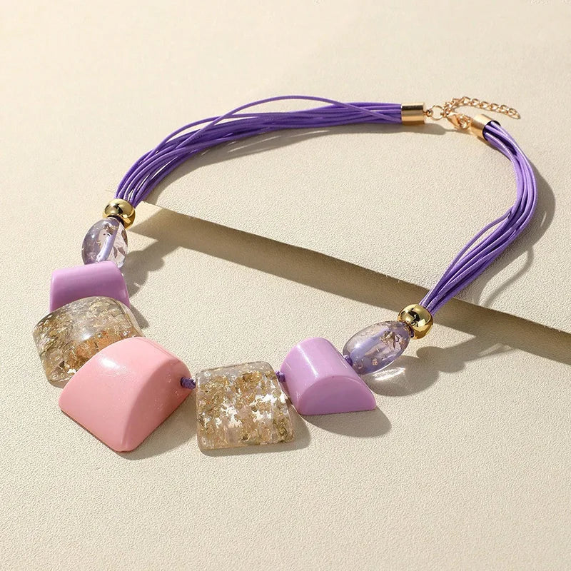 Trendy Chunky Big Beaded Pendant Necklaces for Women Colorful Rope Chain Necklace for Girls Punk Party Short Fashion Jewelry New
