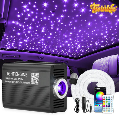 16W Twinkle Starlight Headliner Kit 0.03in 6.5/9.8ft Fiber Optic Star Ceiling Light Sound Activated Music Mode for Car/Home