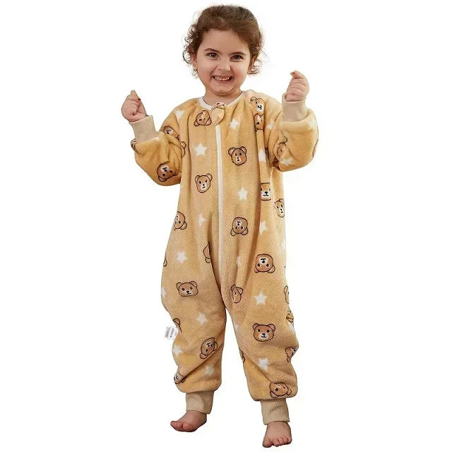 Kids Winter Plush Pajamas Children Cow Bear Sleepwear Keep Warm Kigurumi For Boys Girls Flannel Fleece Sleeping Clothes