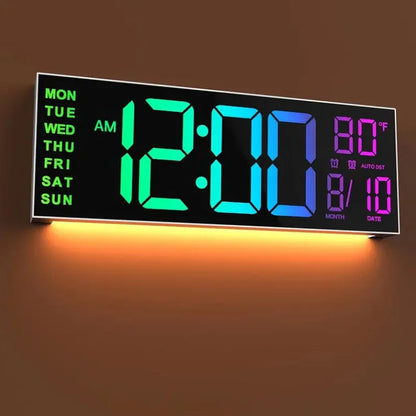 16" Large Digital Wall Clock With Remote Control, Timer, Alarm With Big LED Screen Display, 8 RGB Colors, Auto DST, Temperature.