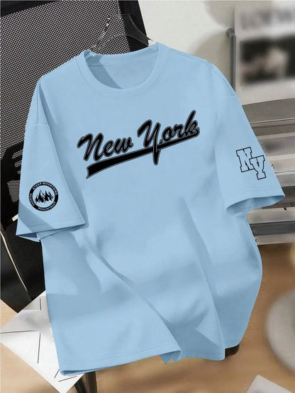 Men's Summer Trendy Style Letter Printed Soft, Comfortable, Breathable Round Neck T-shirt Outdoor Urban High Street Top