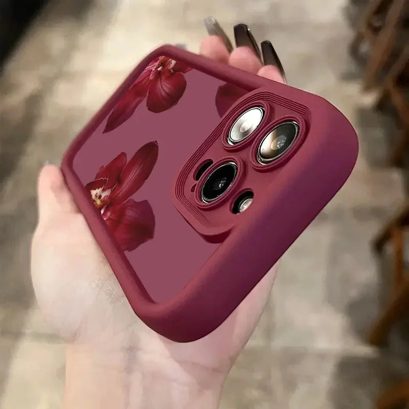 Wine Red Orchid Flower Pattern Phone Case For iPhone 11 12 13 14 15 16 Pro Max 16E XS Max XR 14 15 16 Plus Silicone Soft Cover