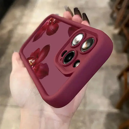 Wine Red Orchid Flower Pattern Phone Case For iPhone 11 12 13 14 15 16 Pro Max 16E XS Max XR 14 15 16 Plus Silicone Soft Cover