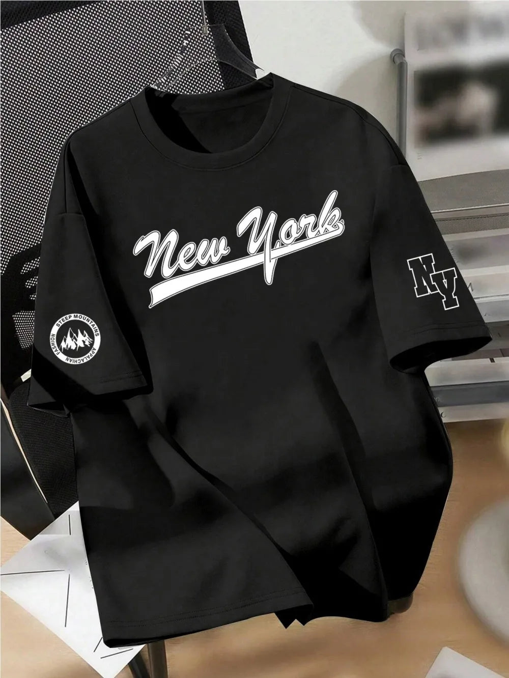 Men's Summer Trendy Style Letter Printed Soft, Comfortable, Breathable Round Neck T-shirt Outdoor Urban High Street Top