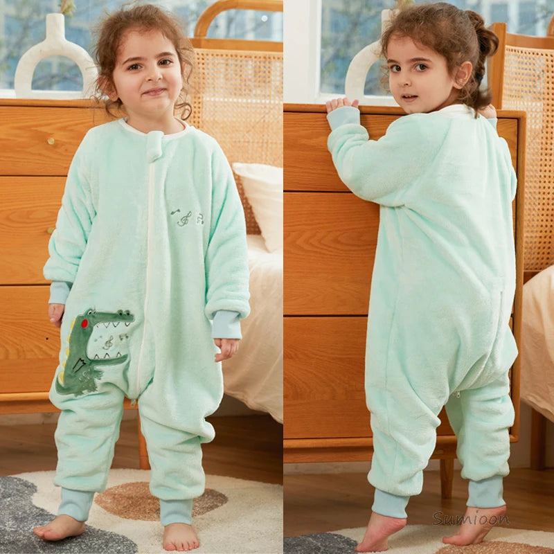 Kids Winter Plush Pajamas Children Cow Bear Sleepwear Keep Warm Kigurumi For Boys Girls Flannel Fleece Sleeping Clothes