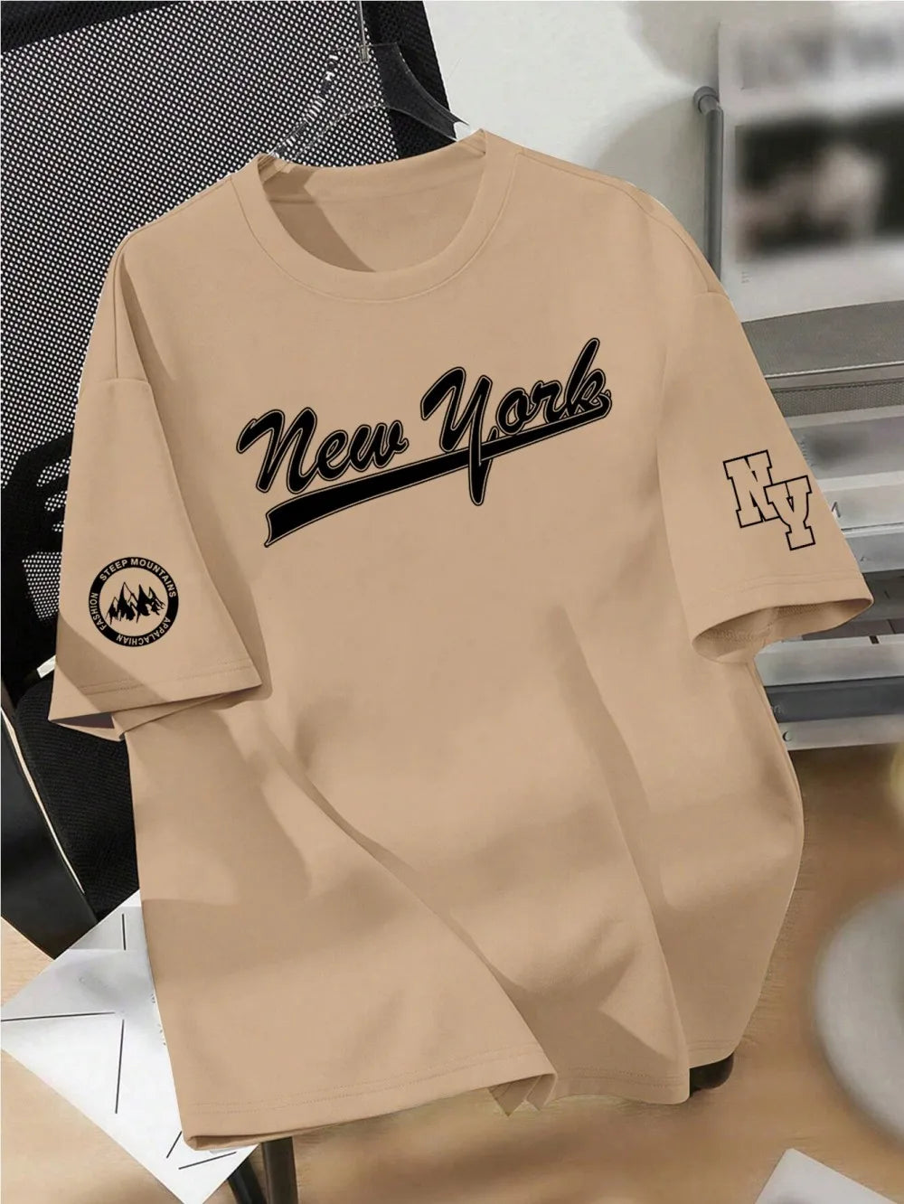 Men's Summer Trendy Style Letter Printed Soft, Comfortable, Breathable Round Neck T-shirt Outdoor Urban High Street Top