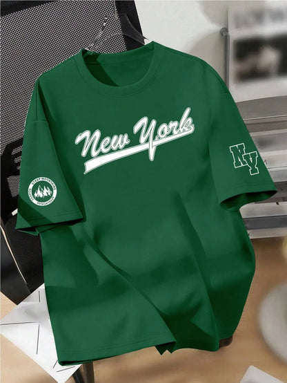 Men's Summer Trendy Style Letter Printed Soft, Comfortable, Breathable Round Neck T-shirt Outdoor Urban High Street Top
