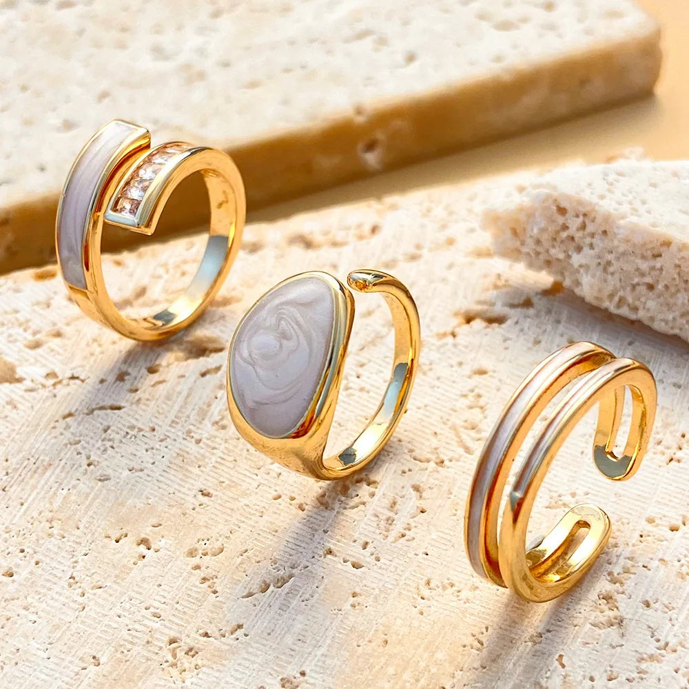 New 6 Piece Set Irregular Open Rings Moonstone Heart Finger Rings For Women Girls Kpop Sweet Cool Trendy Aesthetic Jewelry Gifts