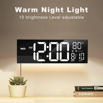 16" Large Digital Wall Clock With Remote Control, Timer, Alarm With Big LED Screen Display, 8 RGB Colors, Auto DST, Temperature.