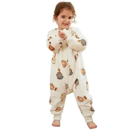 Kids Winter Plush Pajamas Children Cow Bear Sleepwear Keep Warm Kigurumi For Boys Girls Flannel Fleece Sleeping Clothes