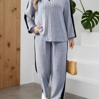 Elegant Casual 2-Piece Suit | Zipper Collar Long-Sleeve Top & Wide-Leg Pants, Soft Skin-Friendly Trendy Daily Wear