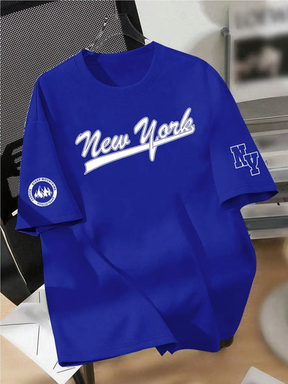 Men's Summer Trendy Style Letter Printed Soft, Comfortable, Breathable Round Neck T-shirt Outdoor Urban High Street Top