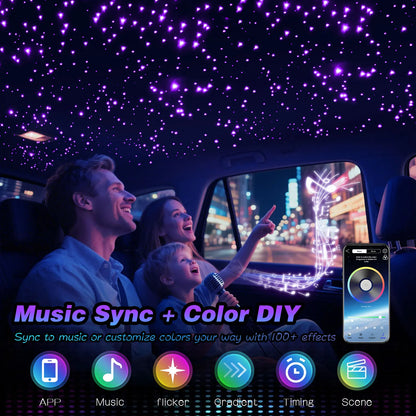 16W Twinkle Starlight Headliner Kit 0.03in 6.5/9.8ft Fiber Optic Star Ceiling Light Sound Activated Music Mode for Car/Home