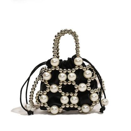 2024 Summer Small Shoulder Bags For Women Fine Fashion Hollow Pearl Beaded Weave Mini Handbags Trendy Party Prom Clutches Purses