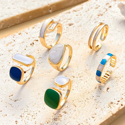 New 6 Piece Set Irregular Open Rings Moonstone Heart Finger Rings For Women Girls Kpop Sweet Cool Trendy Aesthetic Jewelry Gifts