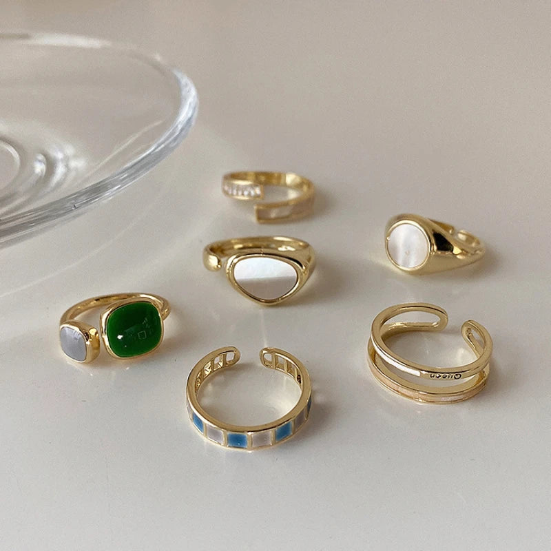 New 6 Piece Set Irregular Open Rings Moonstone Heart Finger Rings For Women Girls Kpop Sweet Cool Trendy Aesthetic Jewelry Gifts