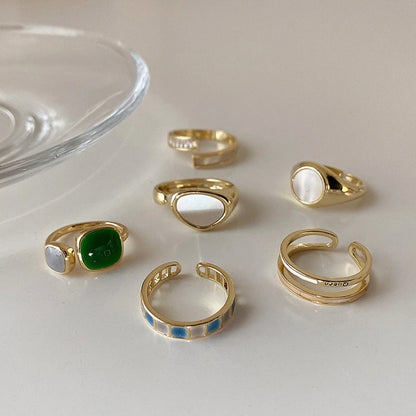 New 6 Piece Set Irregular Open Rings Moonstone Heart Finger Rings For Women Girls Kpop Sweet Cool Trendy Aesthetic Jewelry Gifts