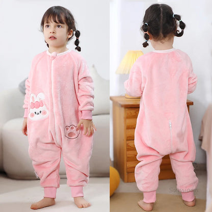 Kids Winter Plush Pajamas Children Cow Bear Sleepwear Keep Warm Kigurumi For Boys Girls Flannel Fleece Sleeping Clothes