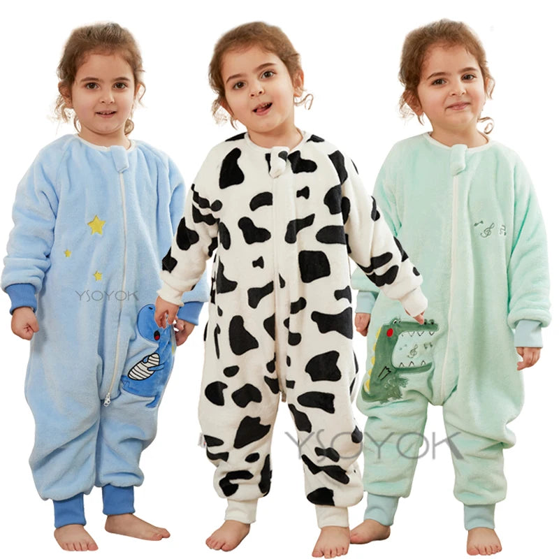 Kids Winter Plush Pajamas Children Cow Bear Sleepwear Keep Warm Kigurumi For Boys Girls Flannel Fleece Sleeping Clothes