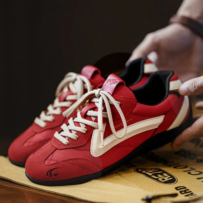 Maden Vintage Patchwork Red Racing Sneakers Unisex Summer Breathable German Trainers Shoes Thin Sole Casual Lace-Up Sporty Shoes