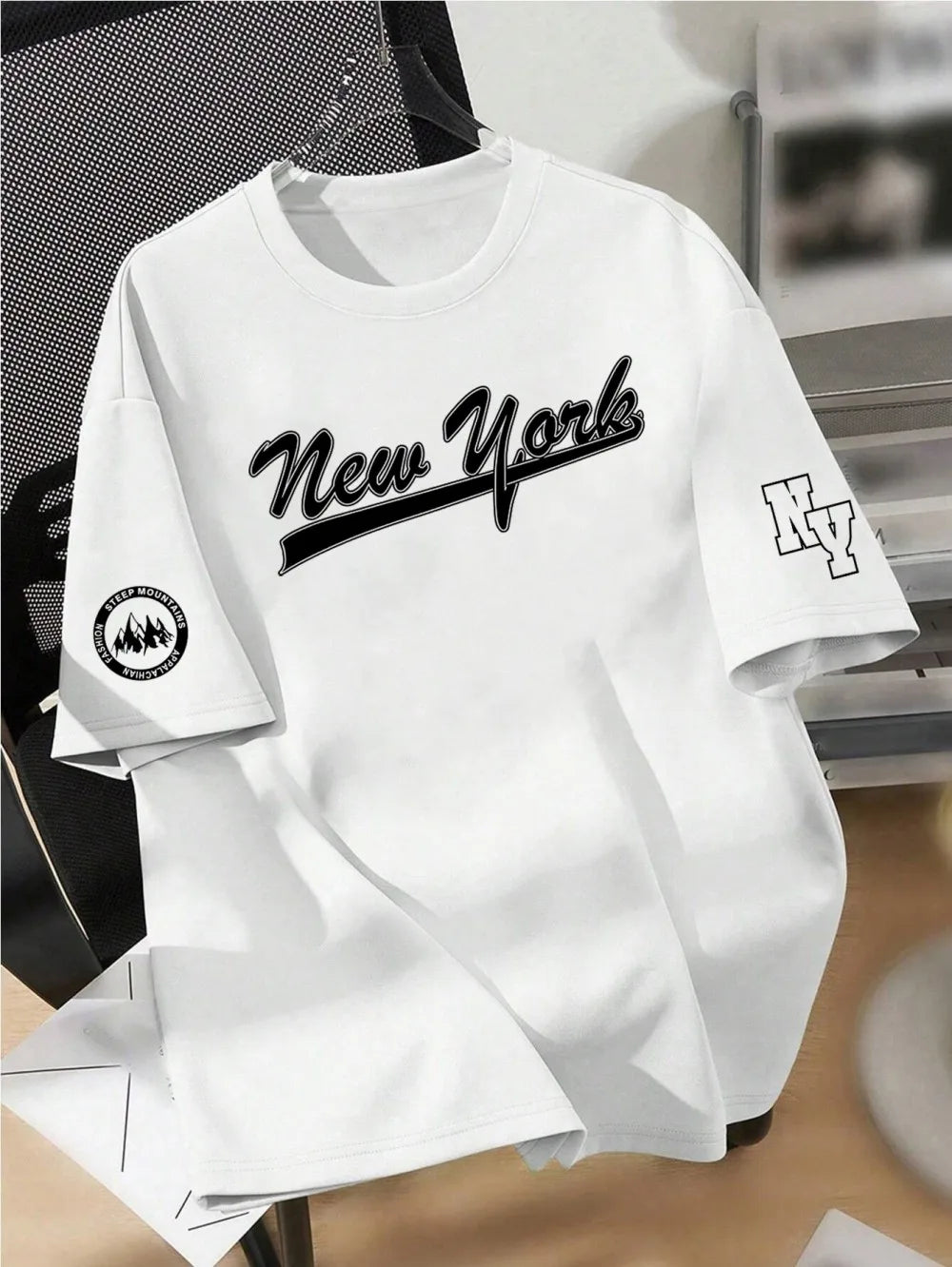 Men's Summer Trendy Style Letter Printed Soft, Comfortable, Breathable Round Neck T-shirt Outdoor Urban High Street Top