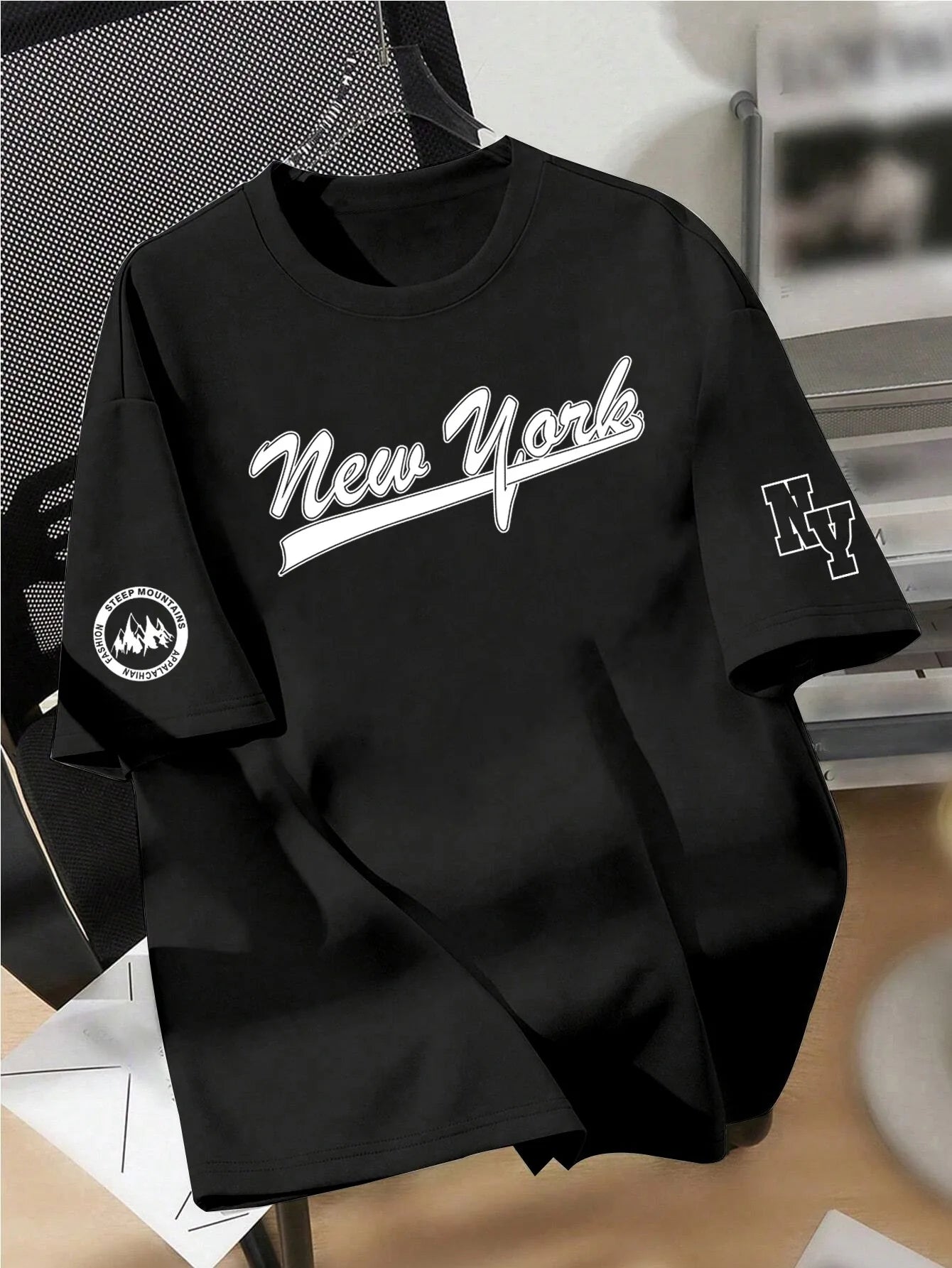 Men's Summer Trendy Style Letter Printed Soft, Comfortable, Breathable Round Neck T-shirt Outdoor Urban High Street Top